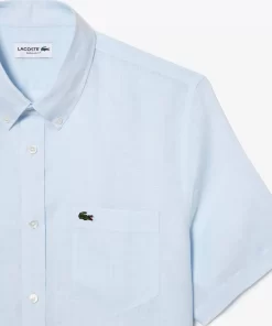 Lacoste Hemden>Herren Leinen-Hemd Hellblau T01