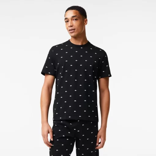 Lacoste Unterwäsche & Loungewear>Herren Pyjama Aus Jersey Mit Krokodilprint Schwarz / Weis 258