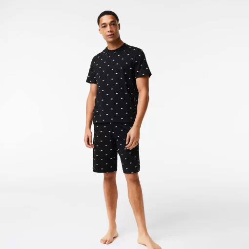 Lacoste Unterwäsche & Loungewear>Herren Pyjama Aus Jersey Mit Krokodilprint Schwarz / Weis 258