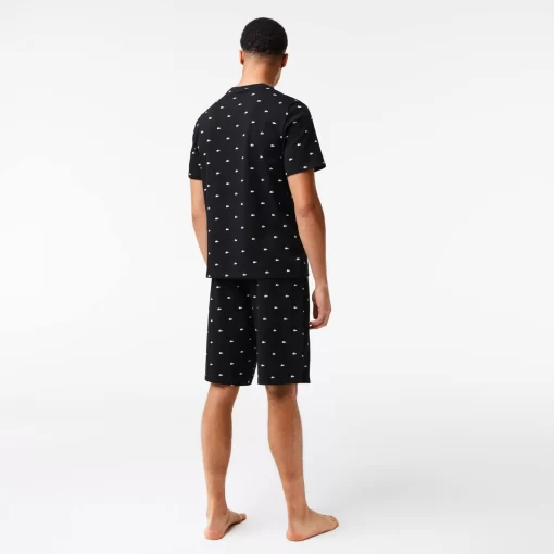 Lacoste Unterwäsche & Loungewear>Herren Pyjama Aus Jersey Mit Krokodilprint Schwarz / Weis 258