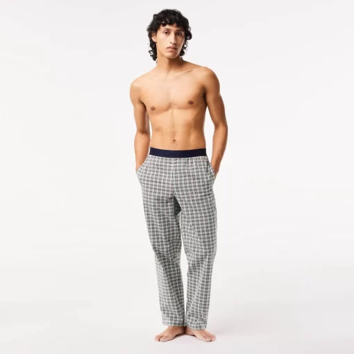 Lacoste Unterwäsche & Loungewear>Herren Pyjama-Hosen Aus Baumwoll-Popeline Mit Karomuster Grun / Navy Blau / Orange / Gelb Gfw