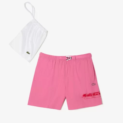 Lacoste Badebekleidung>Herren Schnelltrocknende Badehosen Mit Logostreifen Reseda Rosa 2R3