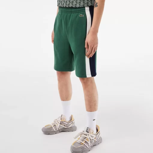 Lacoste Hosen & Shorts>Herren Shorts Aus Aufgerautem Fleece Mit Colourblock Grun / Navy Blau / Weis Wn7