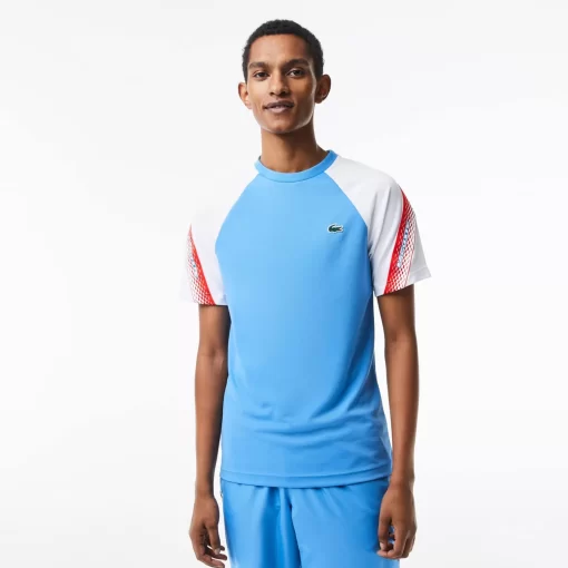 Lacoste Tennis>Herren Sport T-Shirt Mit Logostreifen Blau / Weis Xgi