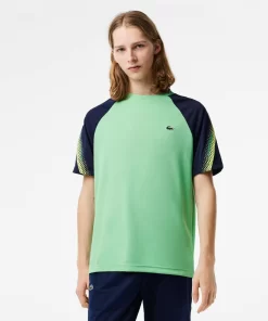 Lacoste Tennis>Herren Sport T-Shirt Mit Logostreifen Grun / Navy Blau Xhi