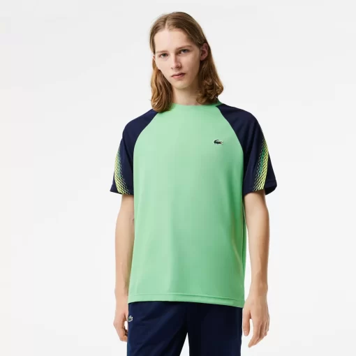 Lacoste Tennis>Herren Sport T-Shirt Mit Logostreifen Grun / Navy Blau Xhi