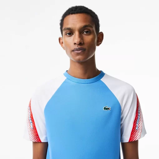 Lacoste Tennis>Herren Sport T-Shirt Mit Logostreifen Blau / Weis Xgi