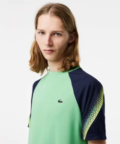 Lacoste Tennis>Herren Sport T-Shirt Mit Logostreifen Grun / Navy Blau Xhi