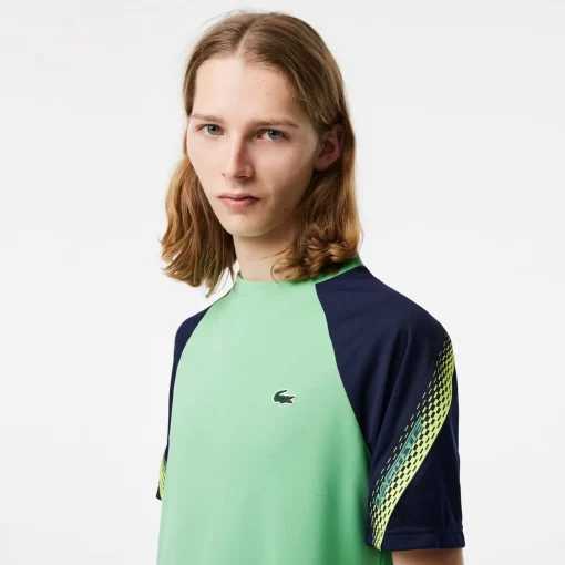 Lacoste Tennis>Herren Sport T-Shirt Mit Logostreifen Grun / Navy Blau Xhi