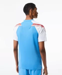 Lacoste Tennis>Herren Sport T-Shirt Mit Logostreifen Blau / Weis Xgi