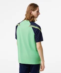 Lacoste Tennis>Herren Sport T-Shirt Mit Logostreifen Grun / Navy Blau Xhi