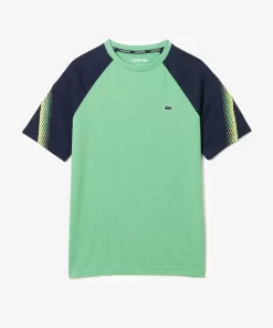 Lacoste Tennis>Herren Sport T-Shirt Mit Logostreifen Grun / Navy Blau Xhi