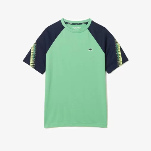 Lacoste Tennis>Herren Sport T-Shirt Mit Logostreifen Grun / Navy Blau Xhi