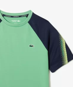 Lacoste Tennis>Herren Sport T-Shirt Mit Logostreifen Grun / Navy Blau Xhi