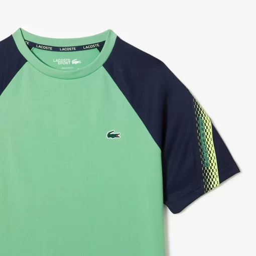 Lacoste Tennis>Herren Sport T-Shirt Mit Logostreifen Grun / Navy Blau Xhi