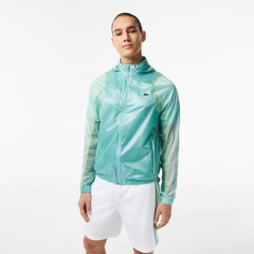 Lacoste Fitnessstudio & Training>Herren Sport Wasserfeste Windjacke Mit Kapuze Grun / Hellgrun / Gelb Br8