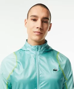 Lacoste Fitnessstudio & Training>Herren Sport Wasserfeste Windjacke Mit Kapuze Grun / Hellgrun / Gelb Br8