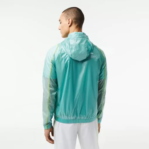 Lacoste Fitnessstudio & Training>Herren Sport Wasserfeste Windjacke Mit Kapuze Grun / Hellgrun / Gelb Br8