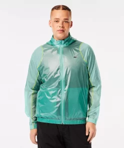 Lacoste Fitnessstudio & Training>Herren Sport Wasserfeste Windjacke Mit Kapuze Grun / Hellgrun / Gelb Br8