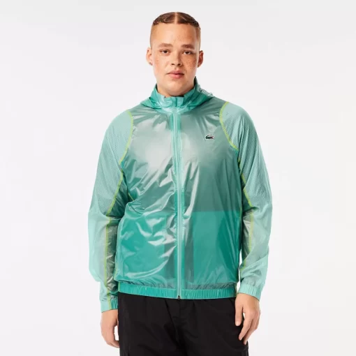 Lacoste Fitnessstudio & Training>Herren Sport Wasserfeste Windjacke Mit Kapuze Grun / Hellgrun / Gelb Br8