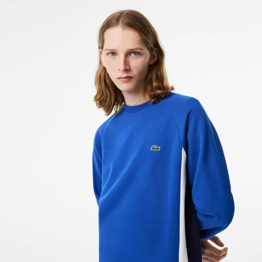 Lacoste Sweatshirts>Herren Sweatshirt Aus Aufgerautem Fleece Mit Colourblock Blau / Navy Blau / Weis Cjl