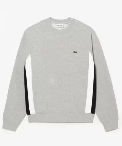 Lacoste Sweatshirts>Herren Sweatshirt Aus Aufgerautem Fleece Mit Colourblock Heidekraut Grau / Schwarz / Weis Sj1