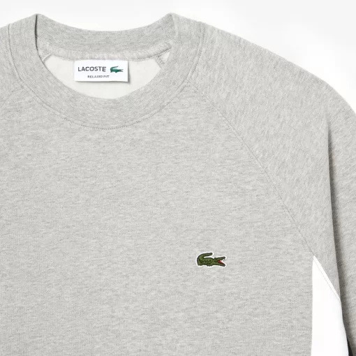 Lacoste Sweatshirts>Herren Sweatshirt Aus Aufgerautem Fleece Mit Colourblock Heidekraut Grau / Schwarz / Weis Sj1