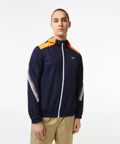 Lacoste Tennis>Herren Tennis Kapuzenjacke Aus Recyceltem Polyester Navy Blau / Orange / Weis / Orange / Weis Ag4