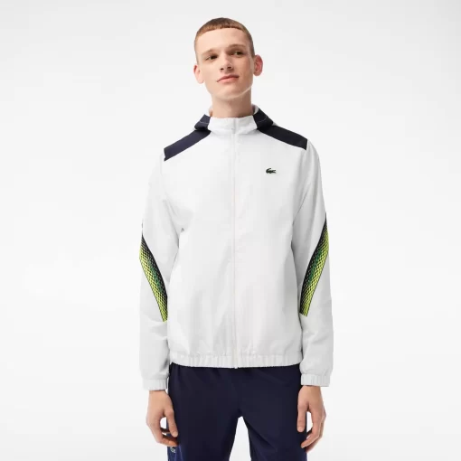 Lacoste Tennis>Herren Tennis Kapuzenjacke Aus Recyceltem Polyester Weis / Navy Blau / Gelb / Navy Blau / Gelb X1I