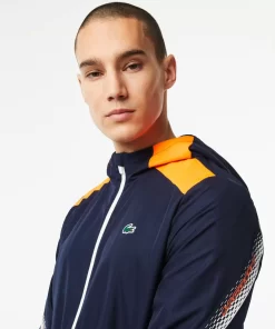 Lacoste Tennis>Herren Tennis Kapuzenjacke Aus Recyceltem Polyester Navy Blau / Orange / Weis / Orange / Weis Ag4