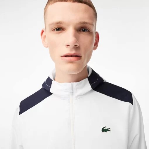 Lacoste Tennis>Herren Tennis Kapuzenjacke Aus Recyceltem Polyester Weis / Navy Blau / Gelb / Navy Blau / Gelb X1I