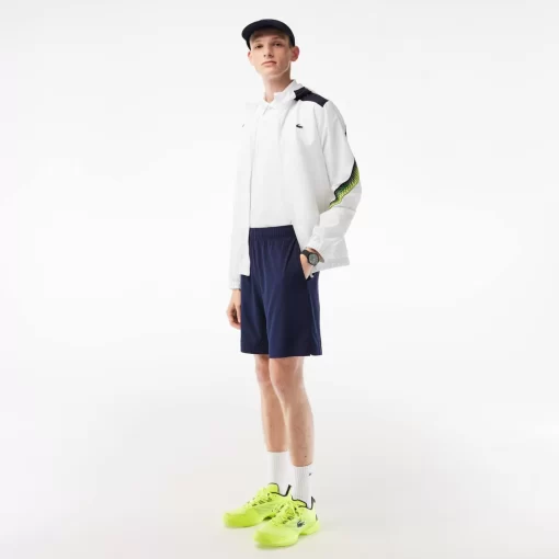 Lacoste Tennis>Herren Tennis Kapuzenjacke Aus Recyceltem Polyester Weis / Navy Blau / Gelb / Navy Blau / Gelb X1I