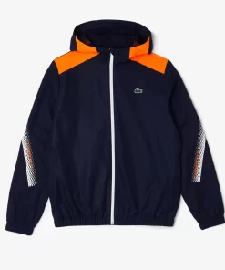 Lacoste Tennis>Herren Tennis Kapuzenjacke Aus Recyceltem Polyester Navy Blau / Orange / Weis / Orange / Weis Ag4