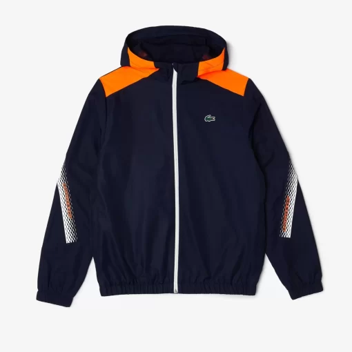 Lacoste Tennis>Herren Tennis Kapuzenjacke Aus Recyceltem Polyester Navy Blau / Orange / Weis / Orange / Weis Ag4