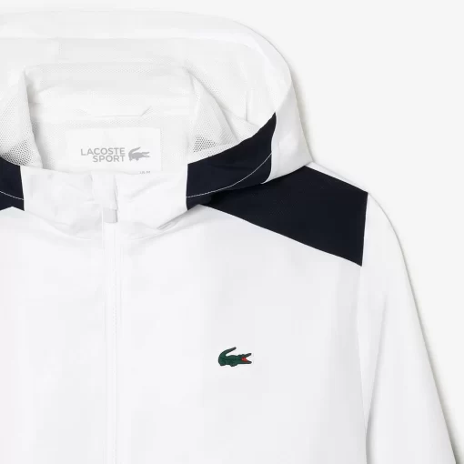 Lacoste Tennis>Herren Tennis Kapuzenjacke Aus Recyceltem Polyester Weis / Navy Blau / Gelb / Navy Blau / Gelb X1I