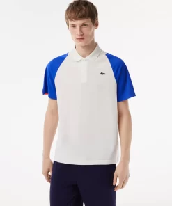 Lacoste Tennis>Herren Tennis Poloshirt Aus Recyceltem Polyester Weis / Blau / Orange 9Tg