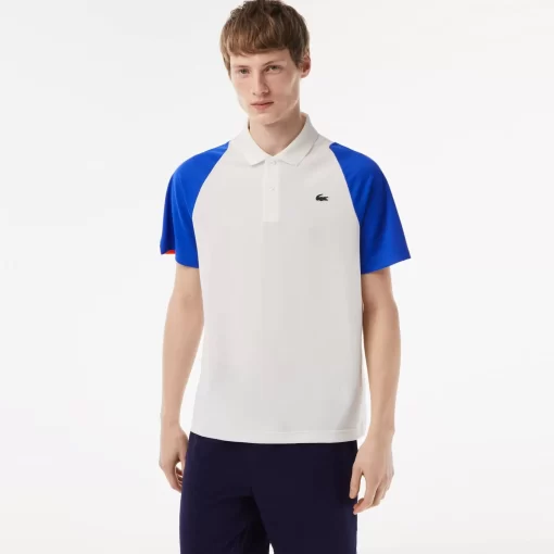 Lacoste Tennis>Herren Tennis Poloshirt Aus Recyceltem Polyester Weis / Blau / Orange 9Tg