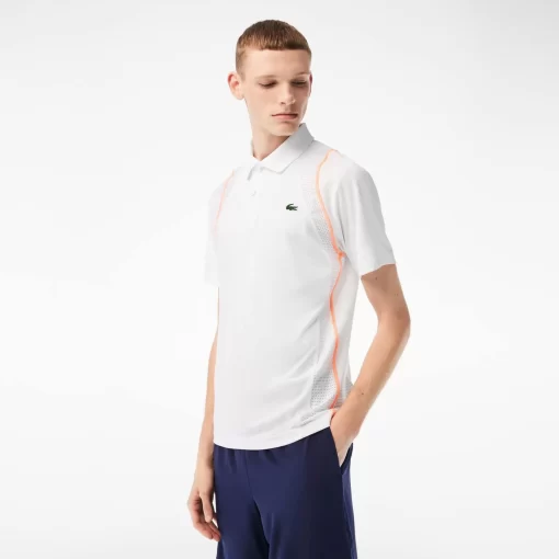 Lacoste Tennis>Herren Tennis Poloshirt Aus Recyceltem Polyester Weis / Orange Xit