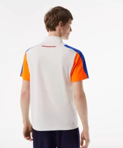 Lacoste Tennis>Herren Tennis Poloshirt Aus Recyceltem Polyester Weis / Blau / Orange 9Tg