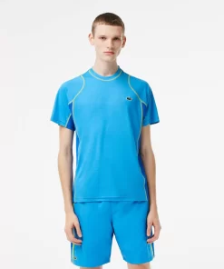 Lacoste Tennis>Herren Tennis T-Shirt Aus Resistentem Pique Blau / Gelb Cdd