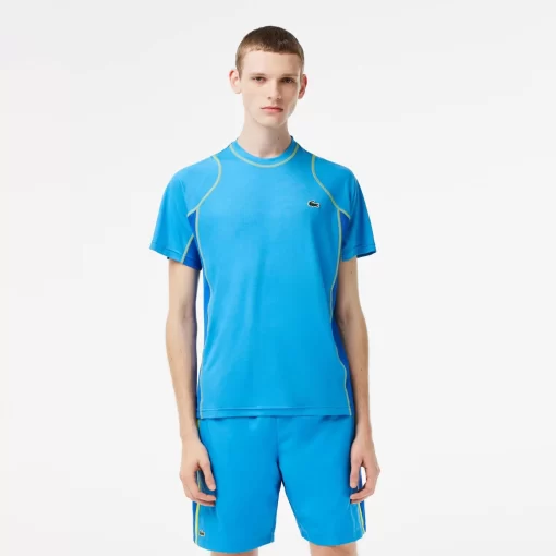 Lacoste Tennis>Herren Tennis T-Shirt Aus Resistentem Pique Blau / Gelb Cdd