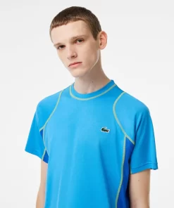 Lacoste Tennis>Herren Tennis T-Shirt Aus Resistentem Pique Blau / Gelb Cdd