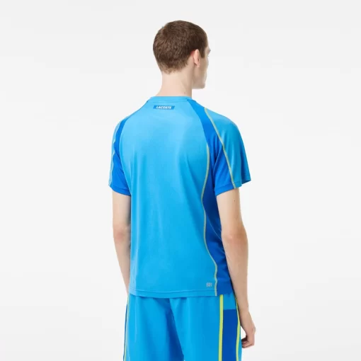 Lacoste Tennis>Herren Tennis T-Shirt Aus Resistentem Pique Blau / Gelb Cdd