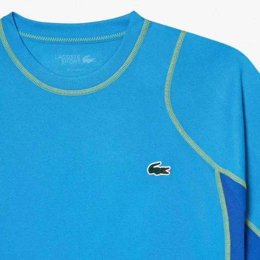 Lacoste Tennis>Herren Tennis T-Shirt Aus Resistentem Pique Blau / Gelb Cdd