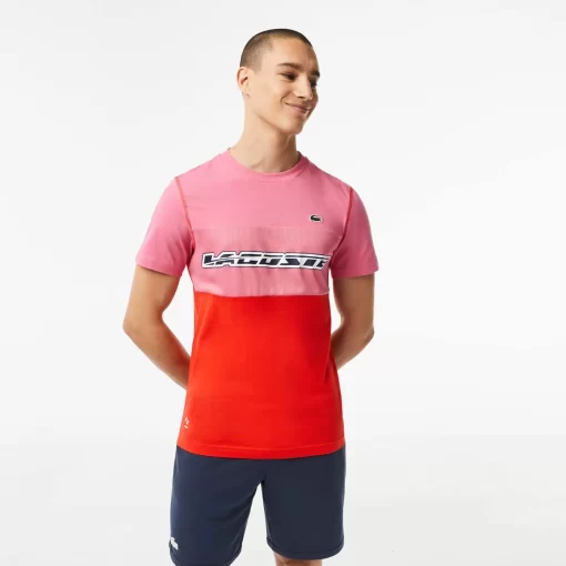 Lacoste Tennis>Herren Tennis X Daniil Medvedev T-Shirt Aus Jersey Rosa / Rot / Blau C1Y