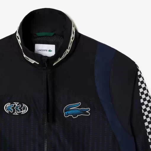 Lacoste Jacken & Mäntel>Herren Trainingsjacke Mit Ombre-Schachbrettmuster Schwarz / Blau 8Zy