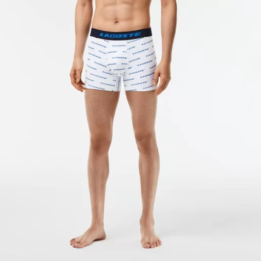 Lacoste Unterwäsche & Loungewear>Herren Trunks Aus Mikrofaser Mit Aufdruck Im 3Er-Pack Blau / Navy Blau / Weis U6I