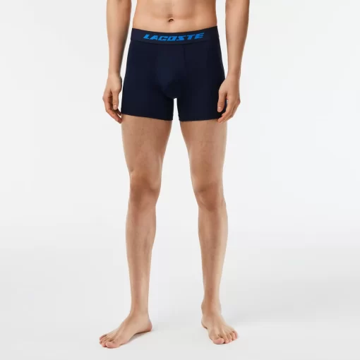 Lacoste Unterwäsche & Loungewear>Herren Trunks Aus Mikrofaser Mit Aufdruck Im 3Er-Pack Blau / Navy Blau / Weis U6I