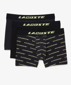 Lacoste Unterwäsche & Loungewear>Herren Trunks Aus Mikrofaser Mit Aufdruck Im 3Er-Pack Dunkelgrau / Neongelb / Schwarz Rji