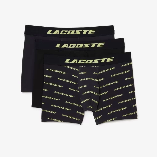 Lacoste Unterwäsche & Loungewear>Herren Trunks Aus Mikrofaser Mit Aufdruck Im 3Er-Pack Dunkelgrau / Neongelb / Schwarz Rji